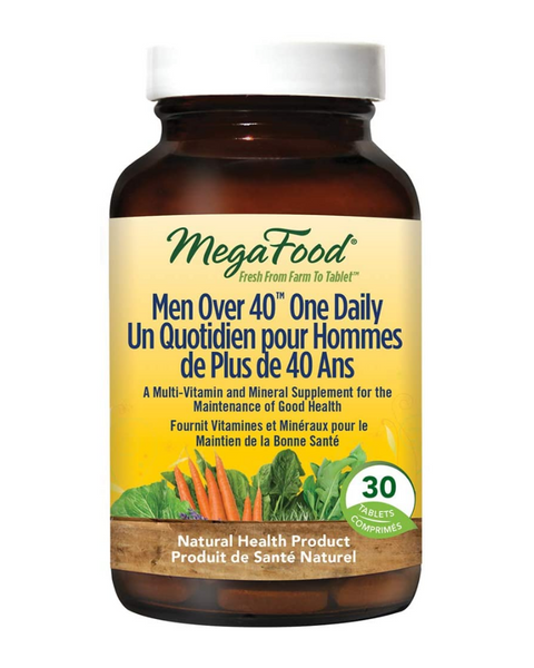 MegaFood® Men Over 40™ One Daily is specifically formulated without iron to support the health and wellbeing of men over the age of 40. (Iron is not recommended for men unless specifically directed by their healthcare practitioner.) Our multi nourishes the body in a convenient, once-daily tablet that can be taken with or without food, and includes FoodState® B vitamins to assist with healthy cardiovascular function, healthy energy production and nervous system health.