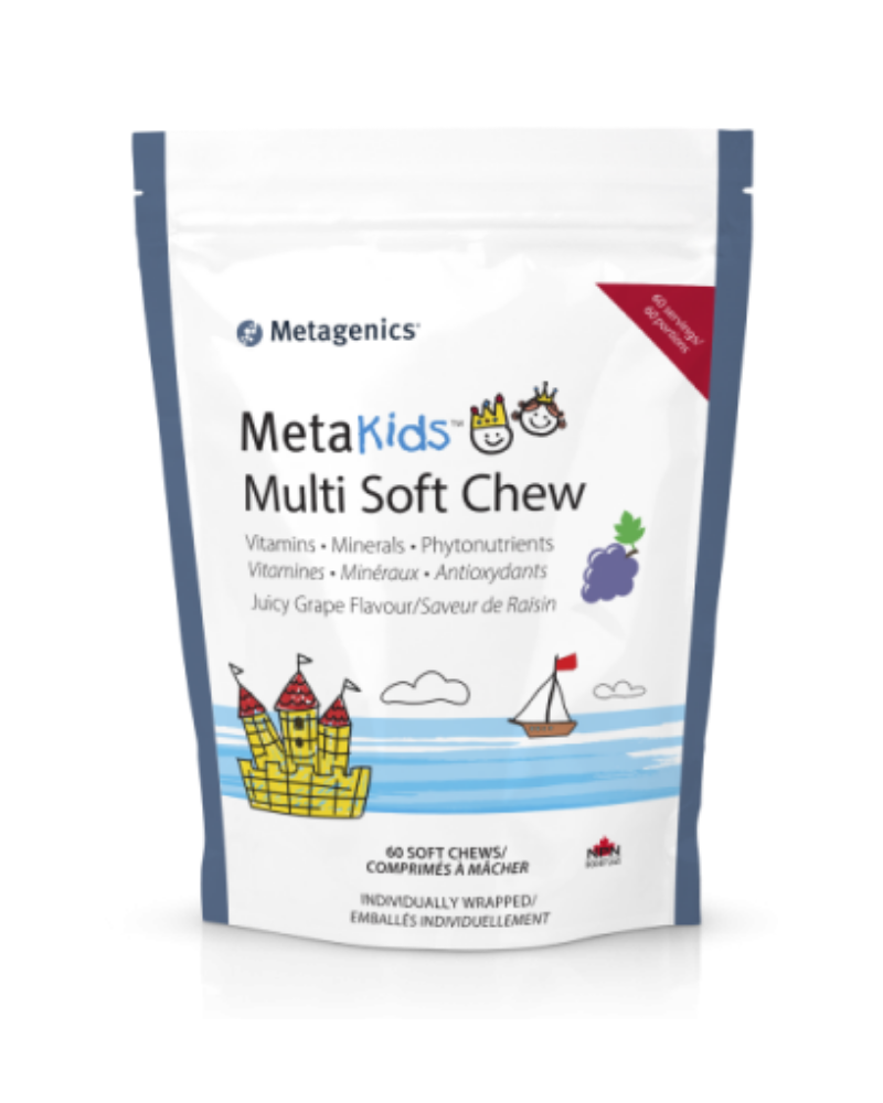 Metagenics MetaKids™ Multi Soft Chew is a convenient, great-tasting formula kids will love. Each soft chew provides 15 essential vitamins and minerals to help meet the nutritional needs of growing, active children along with unique phytonutrients from fruit and vegetable powders.
