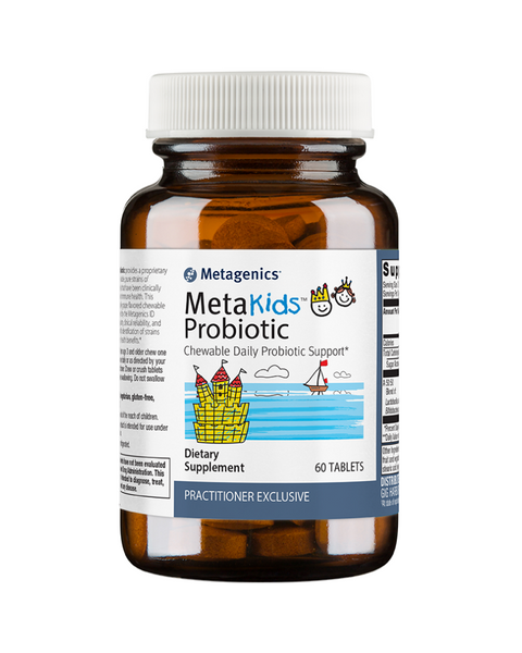 MetaKids™ Probiotic provides a blend of highly viable, pure strains of “friendly” bacteria that have been clinically shown to support immune health. This delicious, naturally grape flavored chewable formula is backed by the Metagenics ID Guarantee for purity, clinical reliability, and safety via scientific identification of strains with established health benefits.