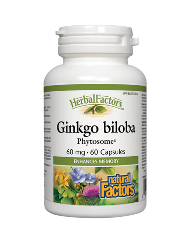 Herbal Factors Ginkgo Biloba Phytosome from Natural Factors helps enhance cognitive function, boosts memory, and helps support peripheral circulation in a standardized formula to guarantee high levels of key plant actives. 