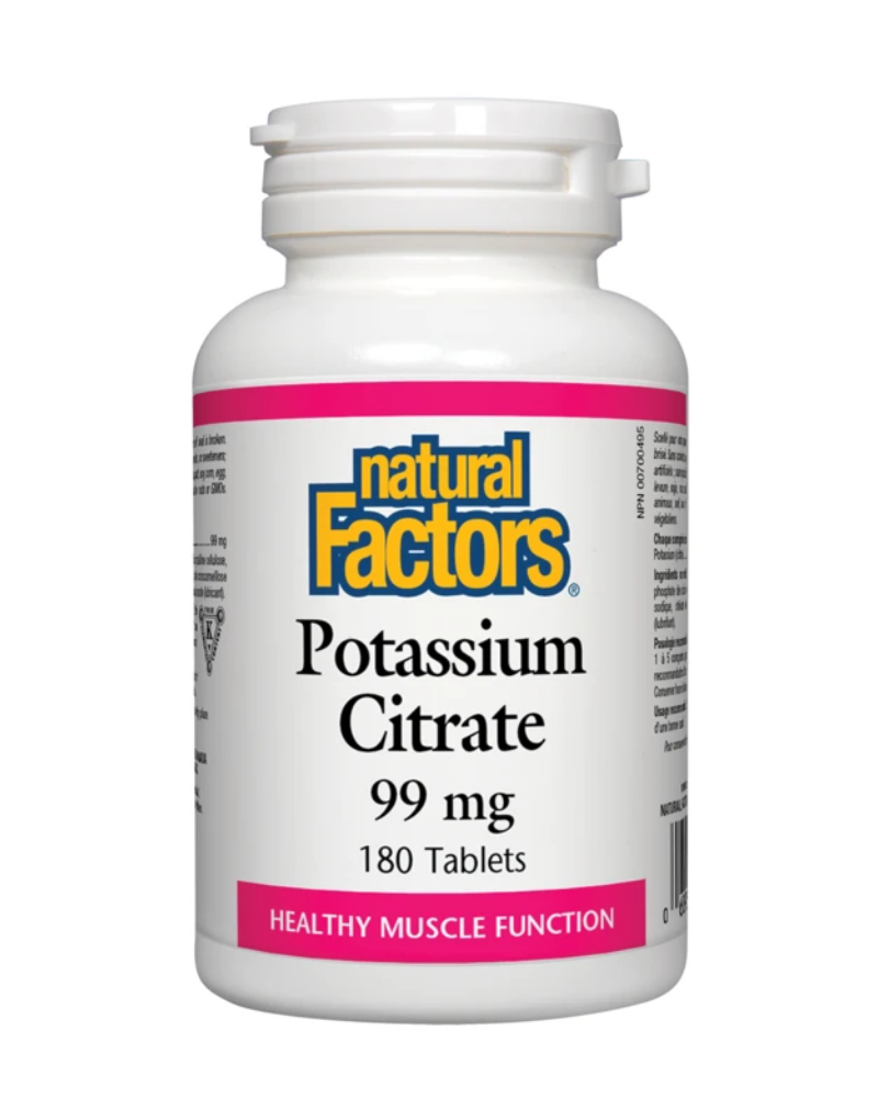 Natural Factors Potassium Citrate is a mineral supplement for the maintenance of good health. An essential mineral, potassium is found mainly in the intracellular fluid of the body where it controls the body’s water balance.