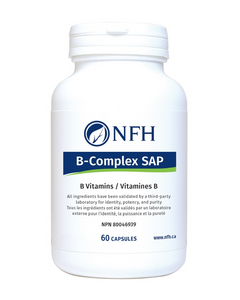 B‑Complex SAP is a sophisticated combination of essential B vitamins designed to increase energy production and support cardiovascular health. B vitamins are water-based coenzymes that assist the process of energy production throughout the entire body, and help maintain healthy skin, hair, eyes, liver, mouth, muscle tone, and the gastrointestinal tract.