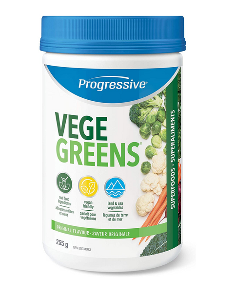 Progressive VegeGreens Green Food Supplement is made from a blend of eight different families.  The eight families in VegeGreens are Plant Oils, Green Food Concentrates, Land Vegetables, Sea Vegetables, Cruciferous Vegetables, Phytonutrients, Herbs & Extracts, and Botanicals.