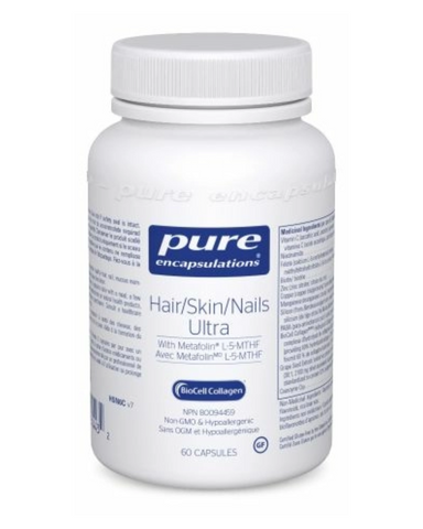 Hair/Skin/Nails Ultra provides key building blocks and nutrients, such as biotin, zinc and silicon, to support skin elasticity and hydration, healthy hair, and nail strength and thickness. 