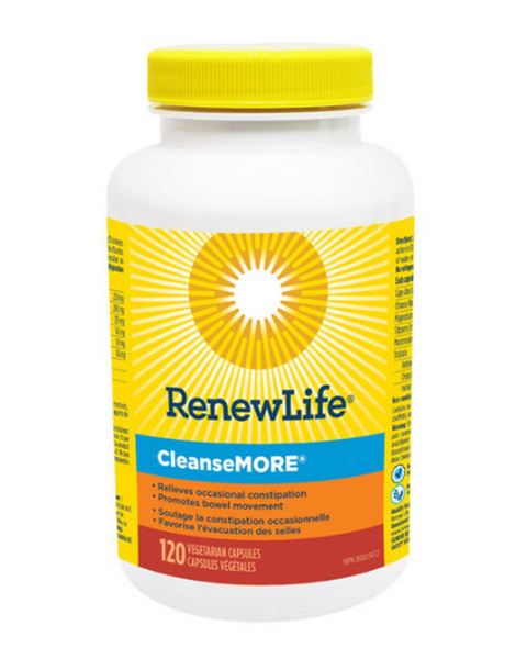 CleanseMORE is an all natural colon support formula for relief of occasional constipation. It stimulates the colon’s normal functions to enhance elimination without the use of harsh laxatives. CleanseMORE can also be used along with any Renew Life cleansing product (except CleanseSMART, or Total Body Rapid Cleanse) to support normal bowel movements throughout a cleanse.