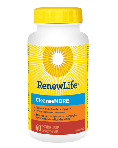 CleanseMORE is an all natural colon support formula for relief of occasional constipation. It stimulates the colon’s normal functions to enhance elimination without the use of harsh laxatives. CleanseMORE can also be used along with any Renew Life cleansing product (except CleanseSMART, or Total Body Rapid Cleanse) to support normal bowel movements throughout a cleanse.