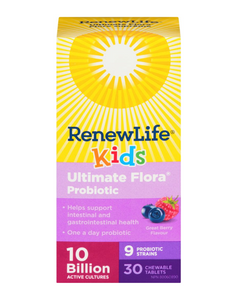 A daily multi-strain children’s chewable probiotic blend that provides 10 billion live bacterial cultures in a convenient once a day serving. Contains 9 different strains of live bacteria with a combination of both Lactobacillus and Bifidobacterium strains.