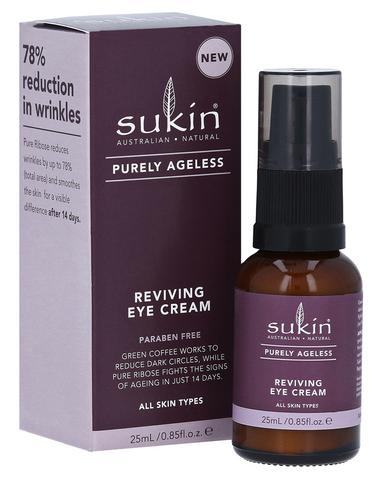 Sukin Purely Ageless Reviving Eye Cream offers antioxidant-rich hydration and smoothing to the sensitive area around the eyes. With Green Coffee as its key ingredient, our Reviving Eye Cream works to reduce the appearance of dark circles. Vitamin-rich Rosehip Oil work to fight free radicals preventing fine lines, while our powerhouse, firming active Pure Ribose reduces the appearance of wrinkles by up to 78%- yes, please!