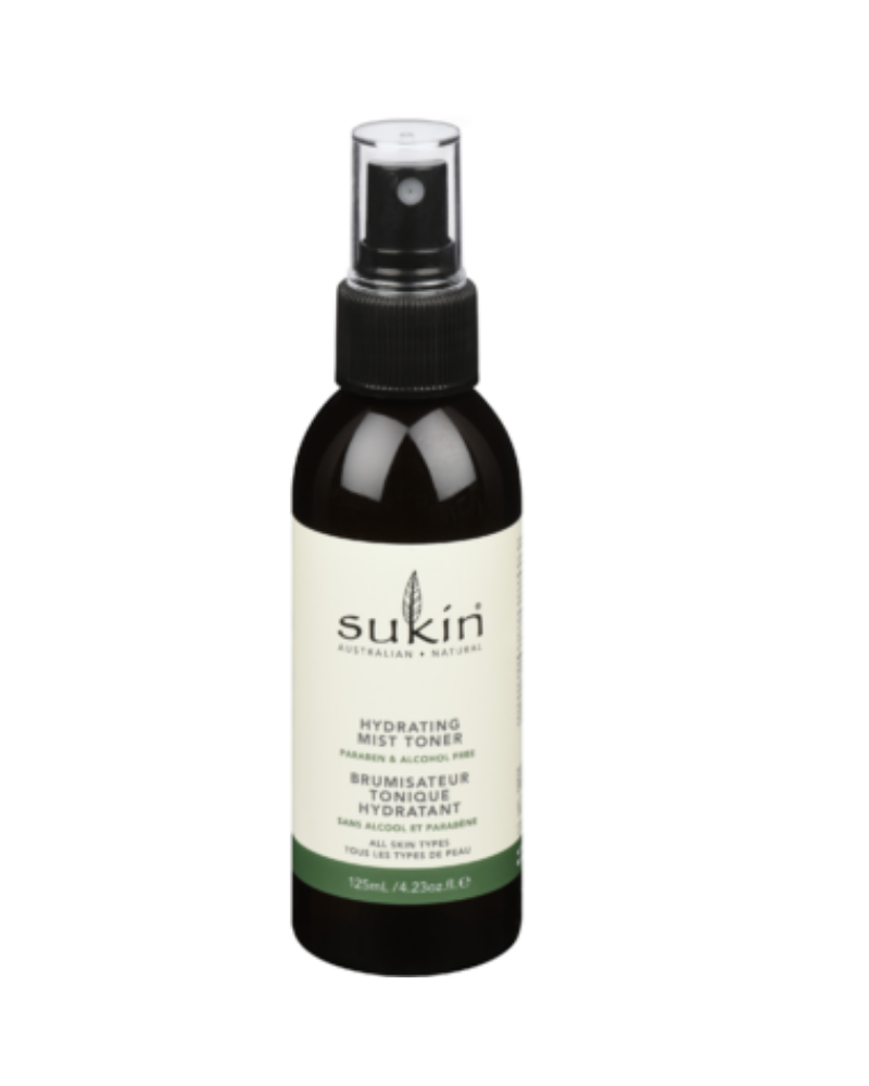Sukin's Hydrating Mist Toner​ combines German chamomile and rosewater to soothe and tone the skin.  This alcohol-free, skin hydrating mist combines chamomile and rosewater to help soothe, tone and cool tired skin. Use after cleansing or whenever your skin feels tired or stressed. Perfect for hot days, long flights or long days in an air-conditioned environment.