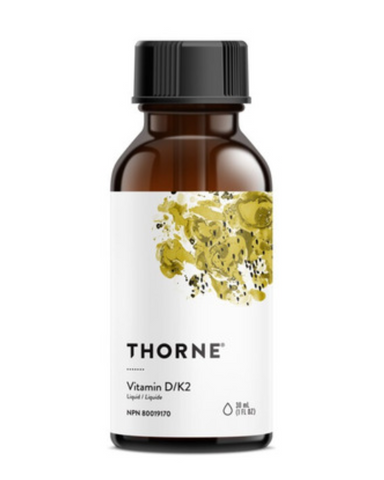 Vitamin K2 is a series of molecules known as menaquinones, some of which are found naturally in fermented soybeans. Thorne Research’s vitamin K2 is MK-4, the most common and well studied of the menaquinones. Vitamin K2, working in concert with vitamin D, exerts a more powerful influence on bone than does vitamin K1.